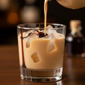 Pour Jamaican Rum Cream over ice and drizzle with chocolate syrup