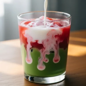 Add Milk to Strawberry Matcha Concentrate