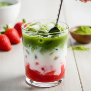 Add ice cubes Strawberry Matcha latte