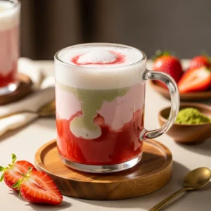 Combine both the Strawberry Matcha and the Hot milk in a mug