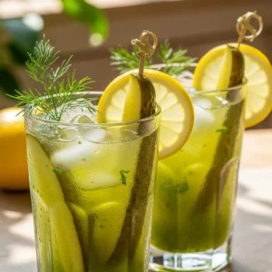 Serve PICKLE LEMONADE over ice in tall glasses.
