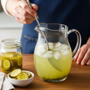 add ½ cup of pickle juice, stir, and taste.