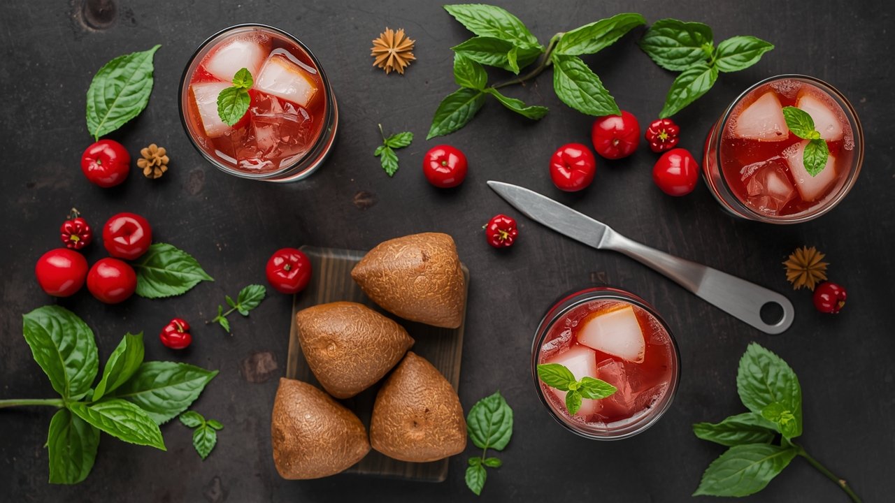 Christmas Mocktails ingredients including cranberry juice, pomegranate seeds, rosemary and sparkling water