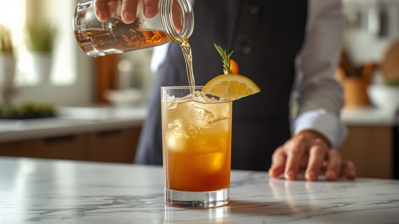 Making Pineapple Grenadine Mocktail showing layered pouring technique