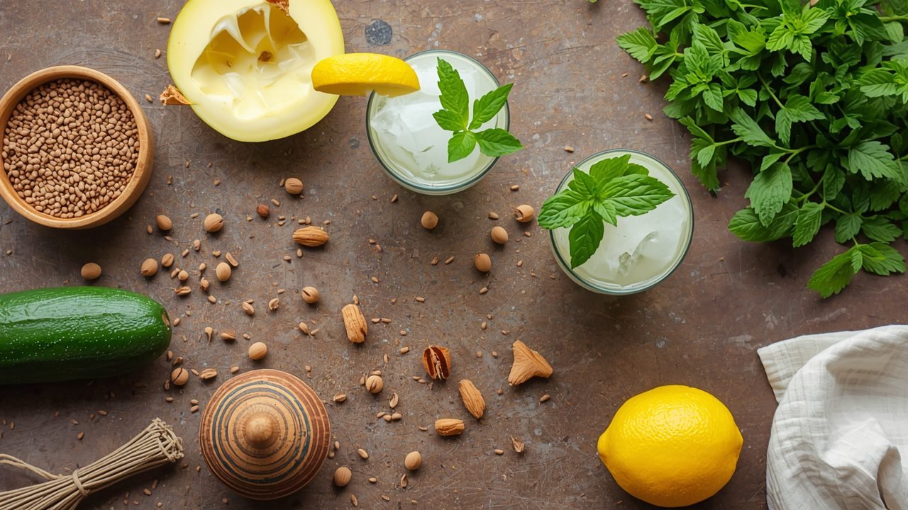 Ramadan Drinks ingredients including dates, rose water, tamarind