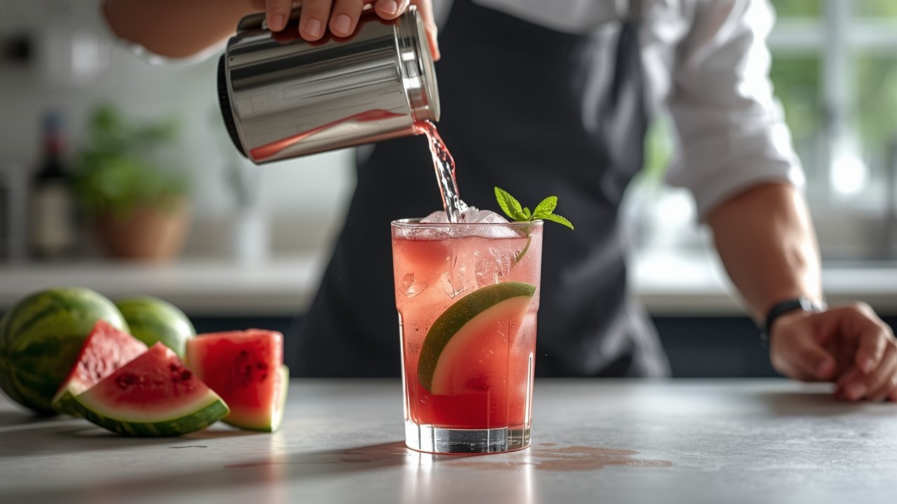Step by step process of making Watermelon Mojito Mocktail at home
