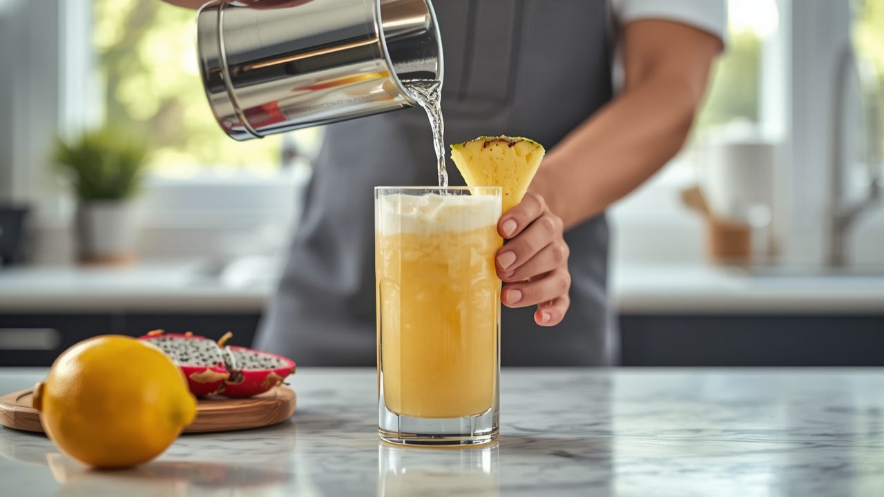 Step by step process of making pineapple dragonfruit frosted lemonade at home