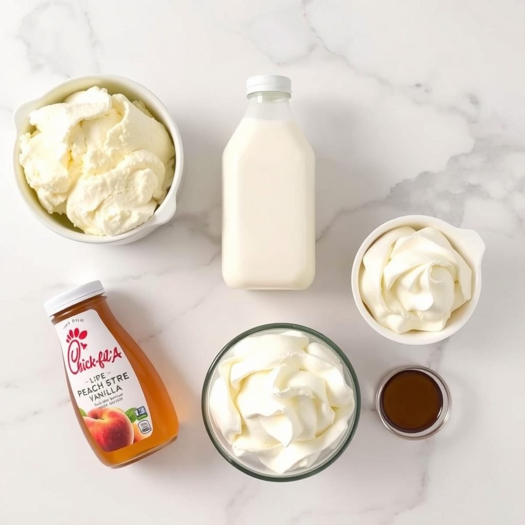 Ingredients for Copycat Chick-fil-A Peach Milkshake Recipe (spring seasonal) copycat recipe
