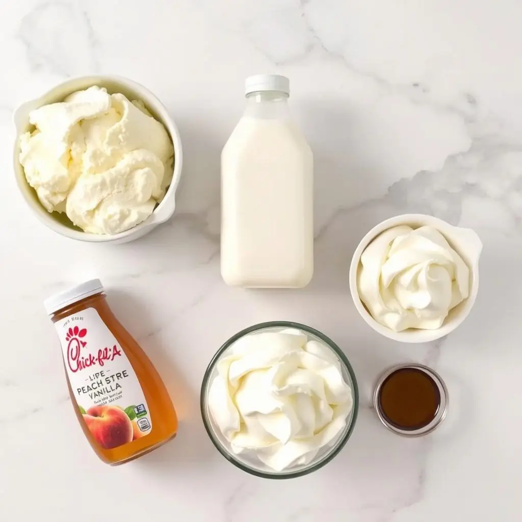 Ingredients for Copycat Chick-fil-A Peach Milkshake Recipe (spring seasonal) copycat recipe
