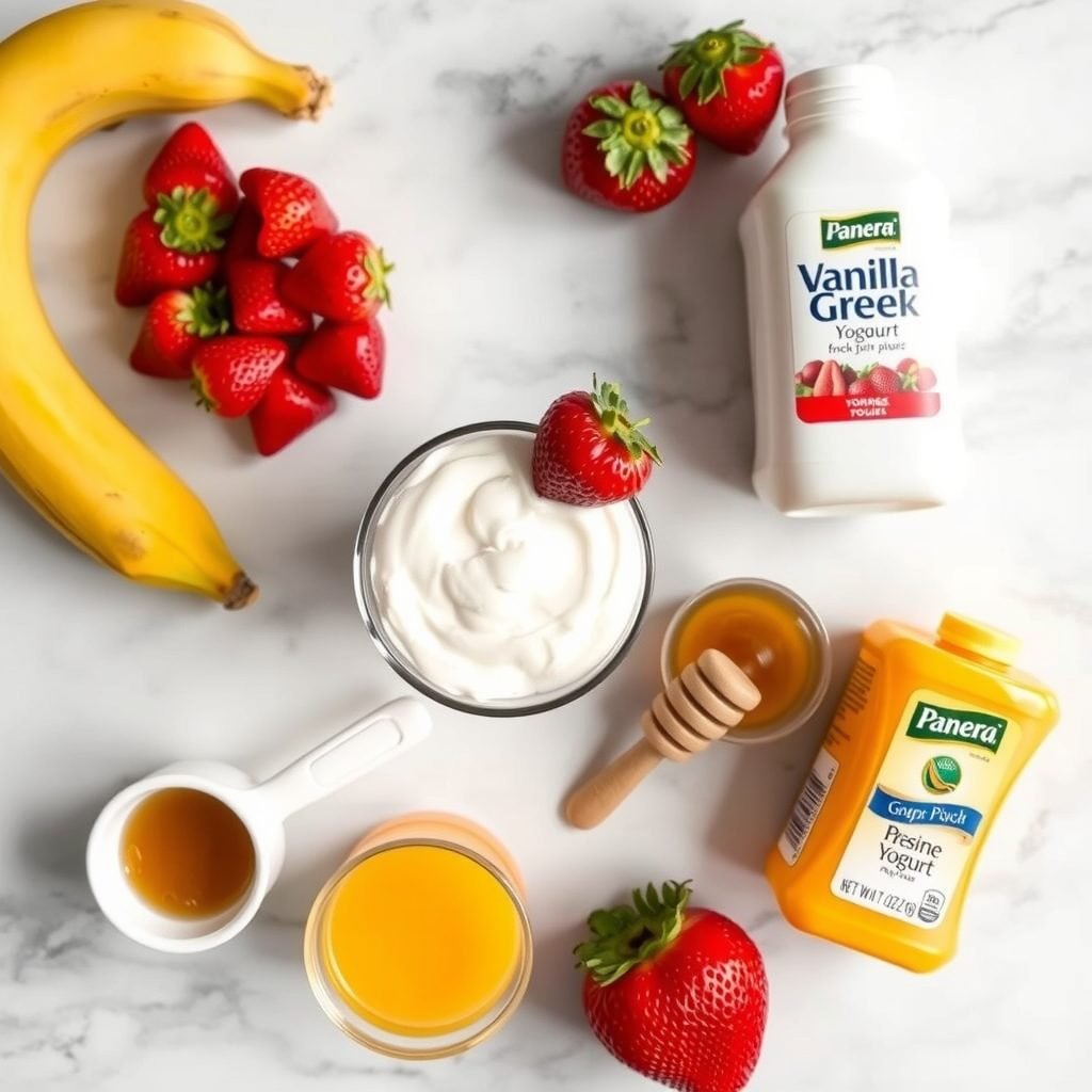 Ingredients for Copycat Panera Strawberry Banana Smoothie Recipe (spring trending) copycat recipe
