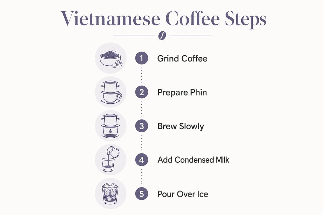 Infographic showing steps to make Vietnamese iced coffee