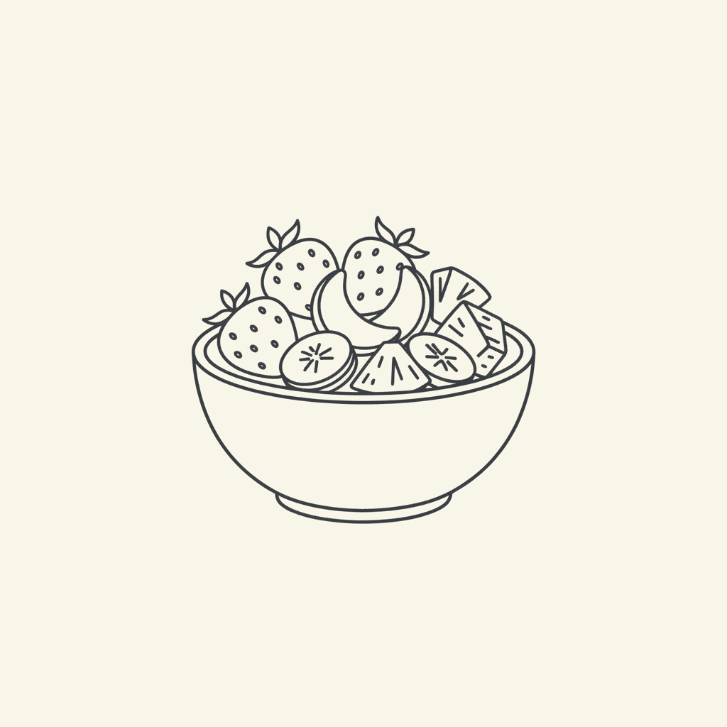 Load the Frozen Fruit: a small bowl of frozen strawberries, banana slices, and pineapple chunks