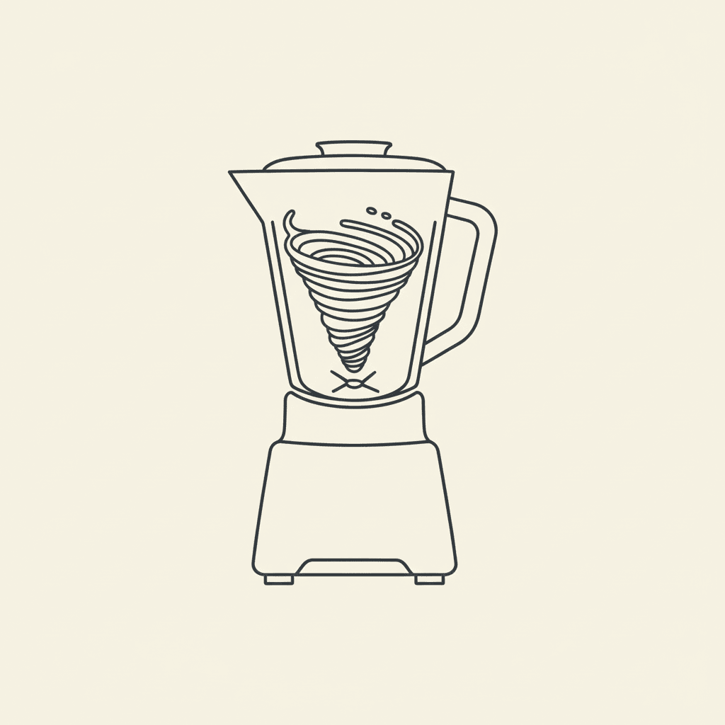 Blend on High: a powerful blender pitcher with a swirling vortex of pink smoothie inside
