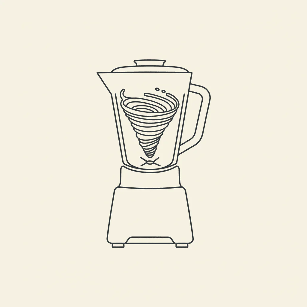Blend on High: a powerful blender pitcher with a swirling vortex of pink smoothie inside