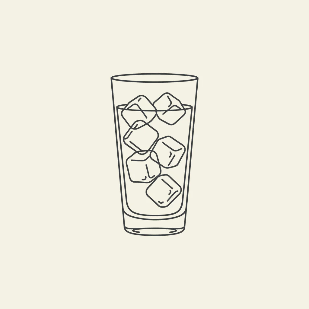 Fill Glass with Ice: a tall clear glass filled with cubed ice