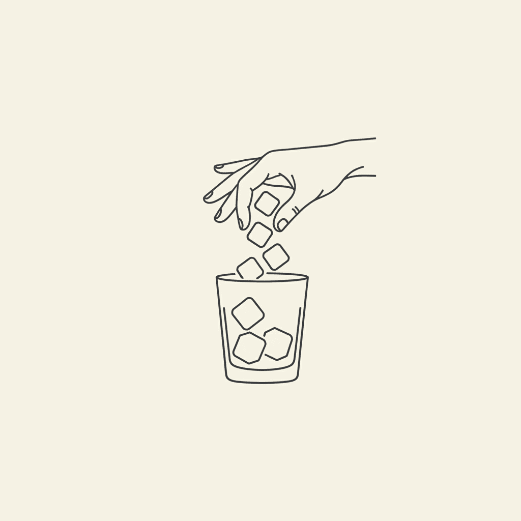 Add Ice: a hand dropping ice cubes into a glass
