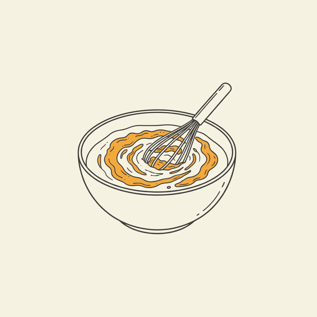 Mix Foam Ingredients: a small bowl with cream, pumpkin purée, and a whisk