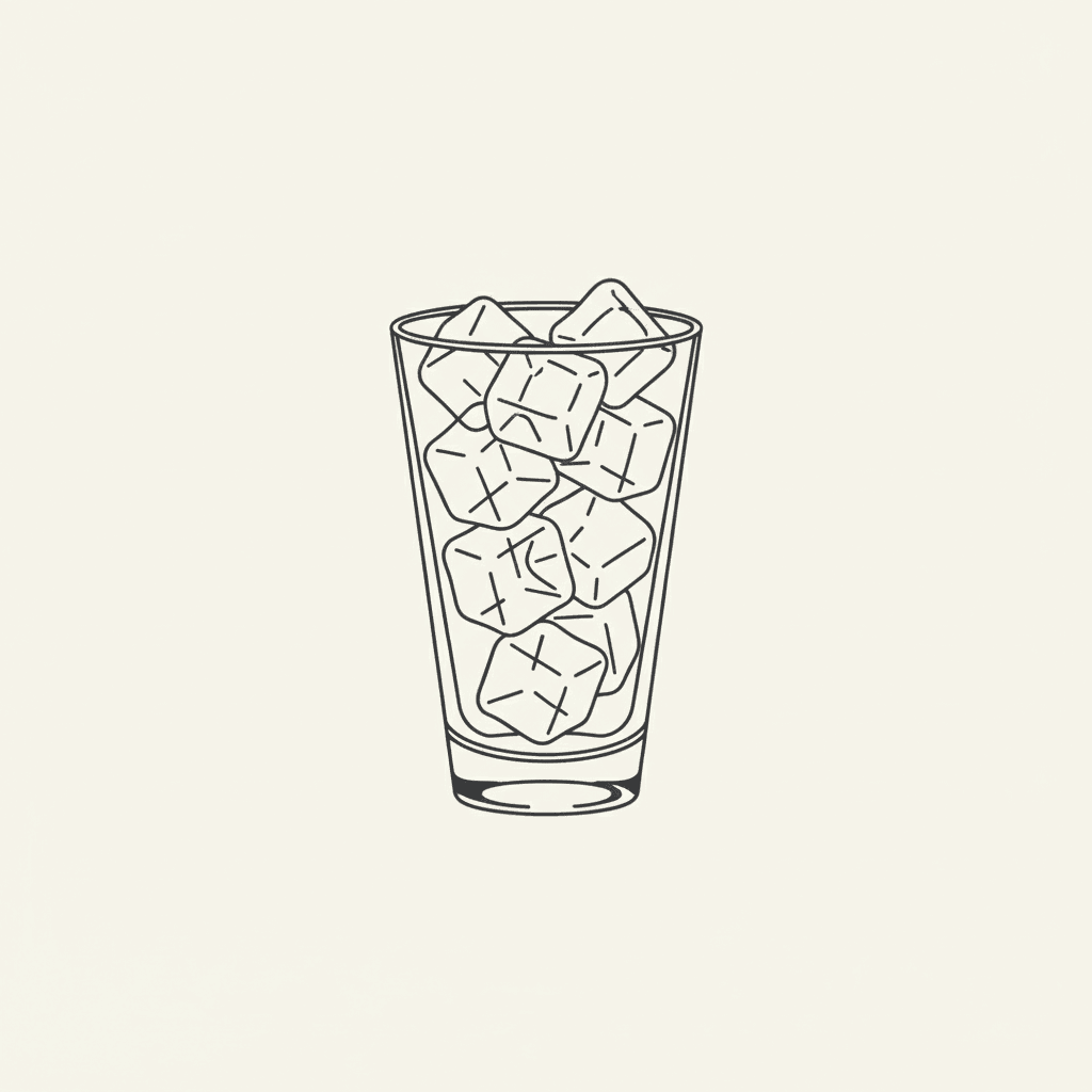 Fill Glass with Ice: a tall glass full of ice cubes