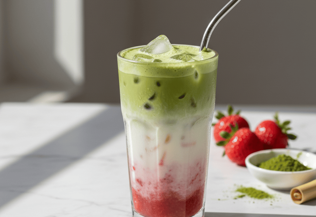 TikTok Iced Matcha Strawberry Milk Copycat Recipe — easy homemade copycat recipe