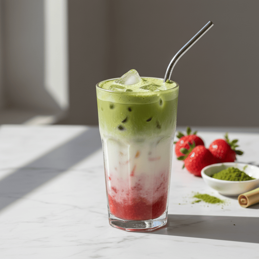 TikTok Iced Matcha Strawberry Milk Copycat Recipe — easy homemade copycat recipe