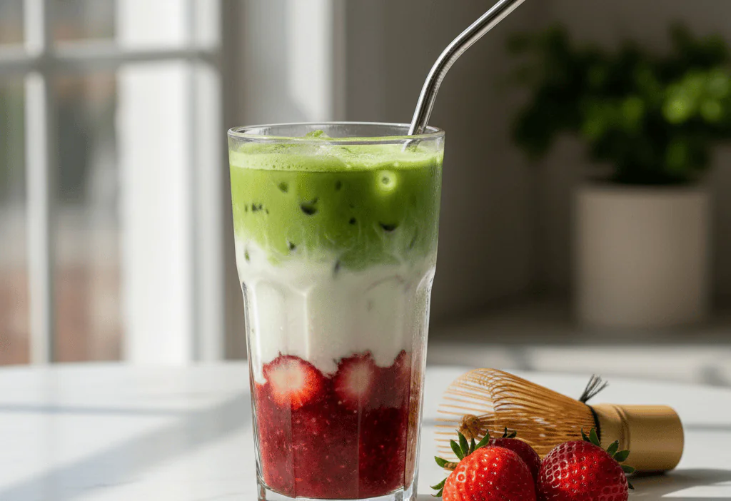 TikTok Iced Matcha Strawberry Milk Copycat Recipe — easy homemade copycat recipe