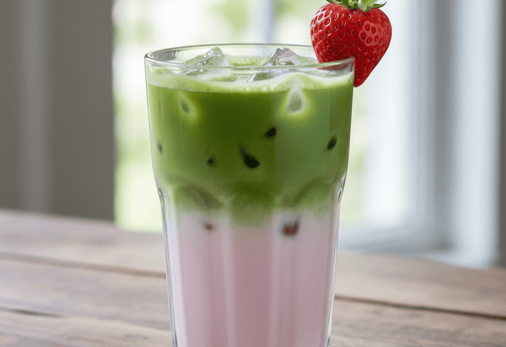 TikTok Iced Matcha Strawberry Milk Copycat Recipe — easy homemade copycat recipe