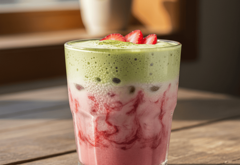 TikTok Iced Matcha Strawberry Milk Copycat Recipe — easy homemade copycat recipe