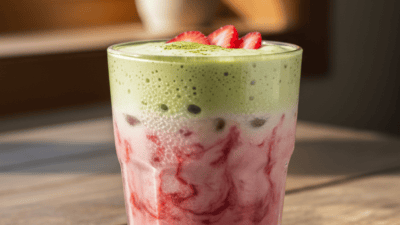 TikTok Iced Matcha Strawberry Milk Copycat Recipe — easy homemade copycat recipe