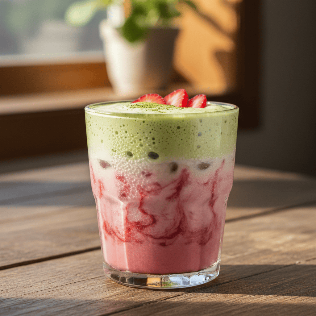 TikTok Iced Matcha Strawberry Milk Copycat Recipe — easy homemade copycat recipe