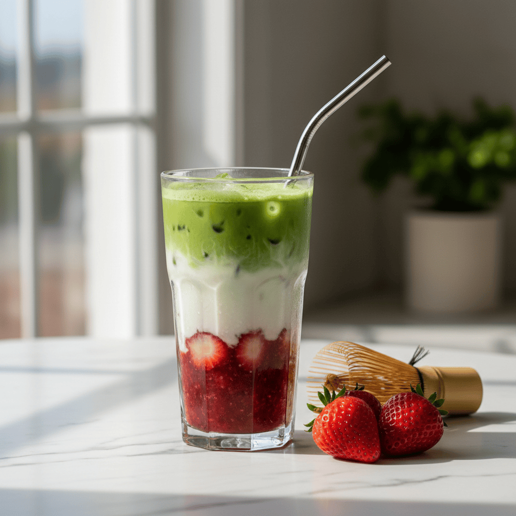 TikTok Iced Matcha Strawberry Milk Copycat Recipe — easy homemade copycat recipe