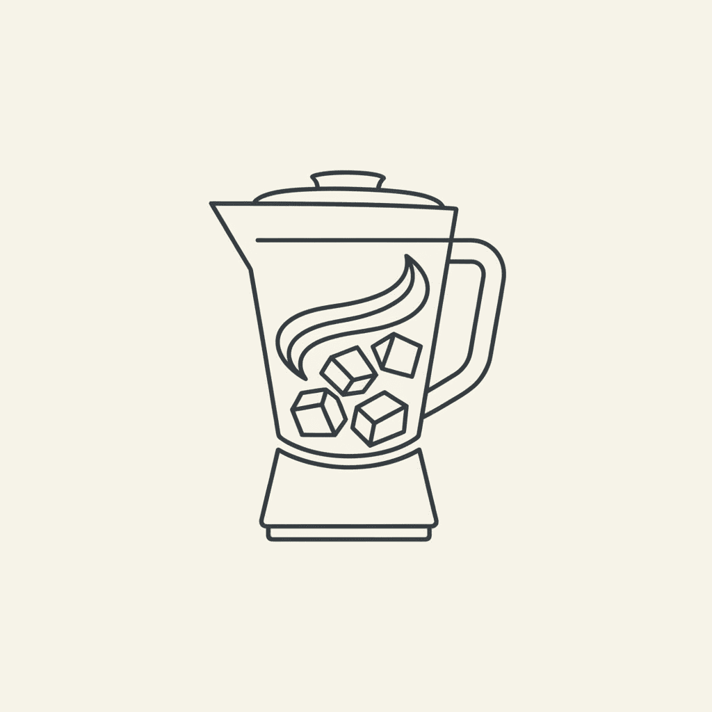 Blend Mango & Cream: a blender pitcher with frozen mango chunks and a swirl of cream
