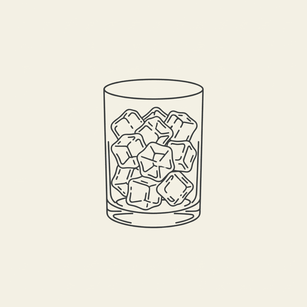 Fill with Ice: a glass full of clear ice cubes
