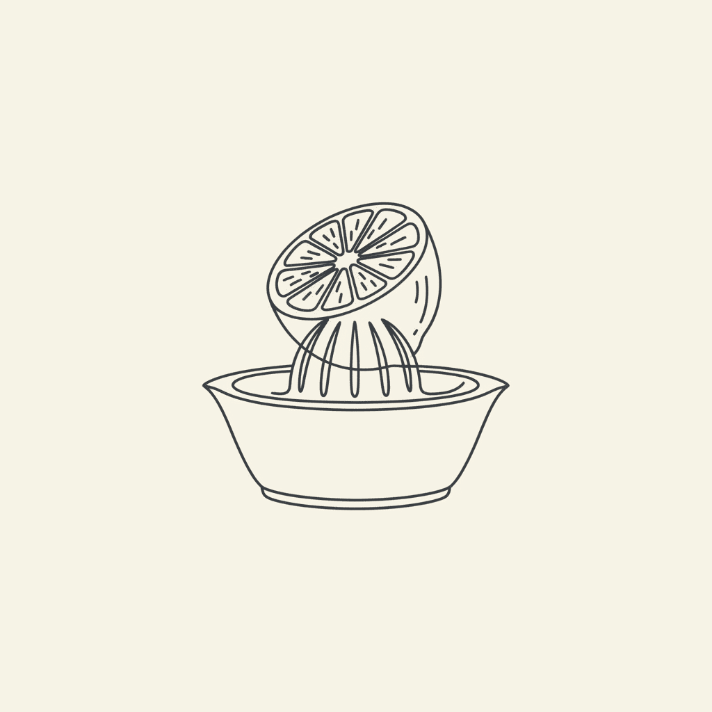 Add Citrus Juices: a lime half on a juicer