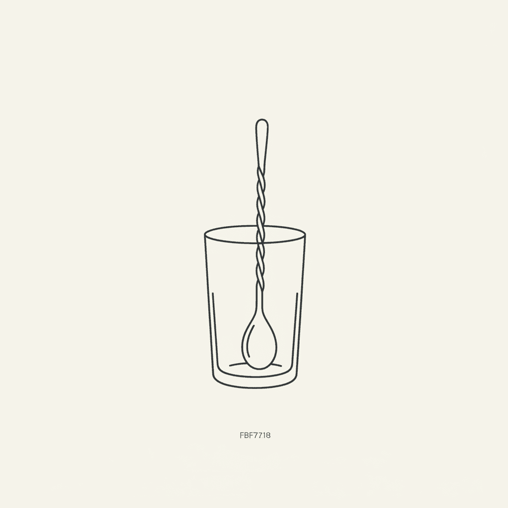 Stir Briefly: a bar spoon in a glass
