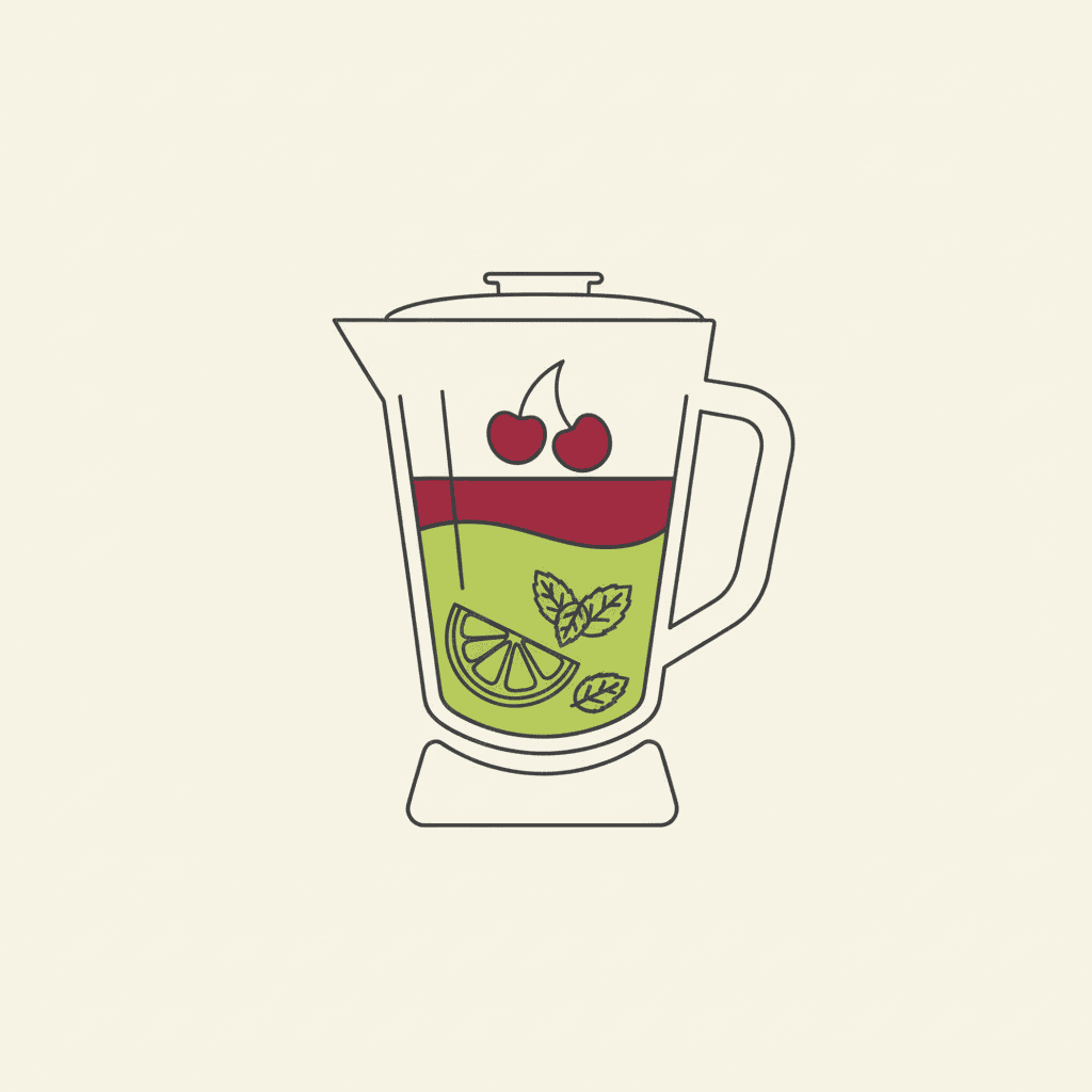 Add Liquids & Sugar: a blender pitcher with limeade concentrate and red cherry juice inside