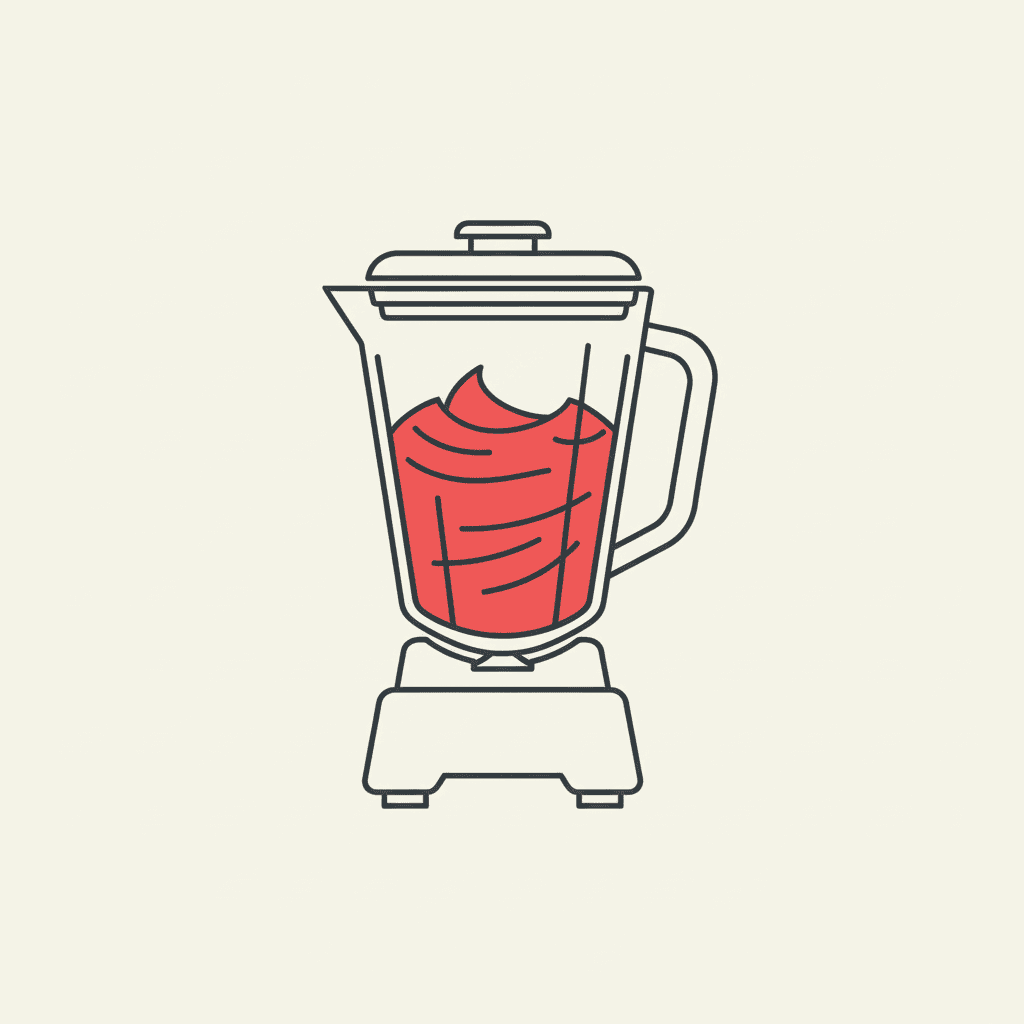 Blend Until Smooth: a cross-section of a blender pitcher showing a smooth, red slush