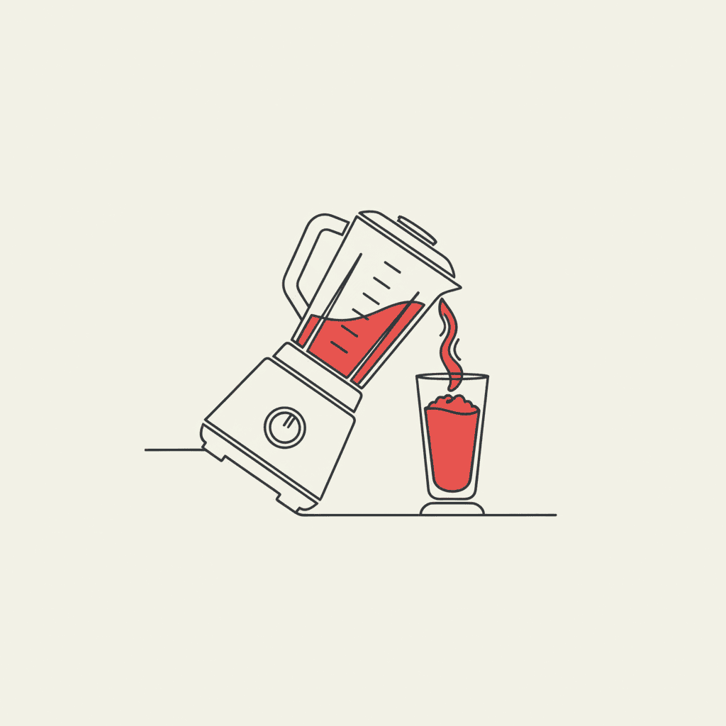 Pour into Glass: red slush being poured from a blender into a tall glass