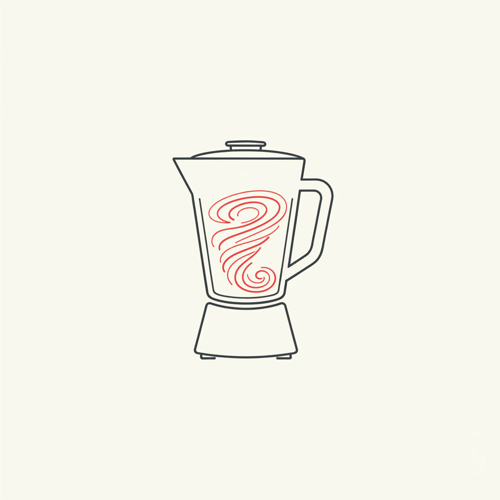 Blend on High: a blender pitcher with a swirling red and white vortex inside